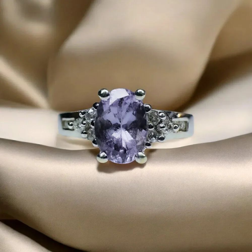 14k Gold -Natural Tanzanite Diamond Ring -Size 4.25- 1 Carat T.W. Oval Cut -3g